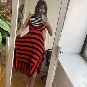 MODCLOTH ASYMMETRICAL MAXI DRESS| HALLOWEEN-Y ORANGE AND WHITE| MAXI-DRESS| MOD